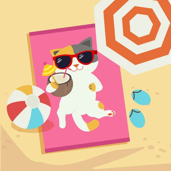 stock vector Cat sunbathe on the beach