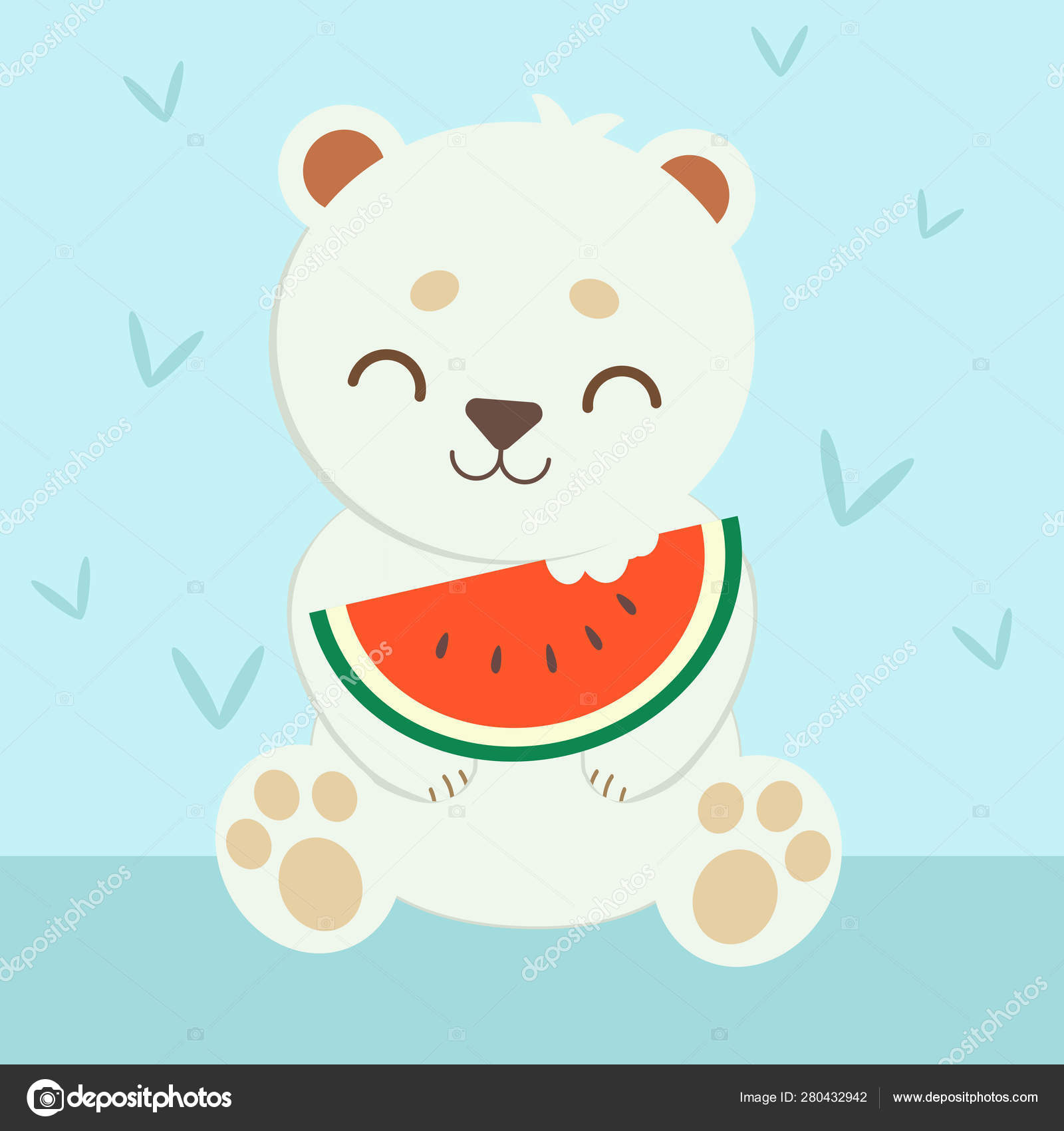 Isbjørn Med Vannmelon Isbjørn Som Spiser Vannmelon Blå Bakgrunn Hvit  stockvektor © Guppictheduck #280432942, image size:1600x1700