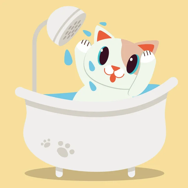 Ein Niedlicher Charakter Karikatur Der Katze Der Badewanne Liegen Eine — Stockvektor