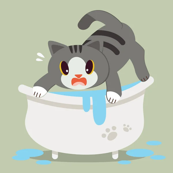 Eine Süße Charakter Cartoon Katze Die Angst Auf Der Badewanne — Stockvektor