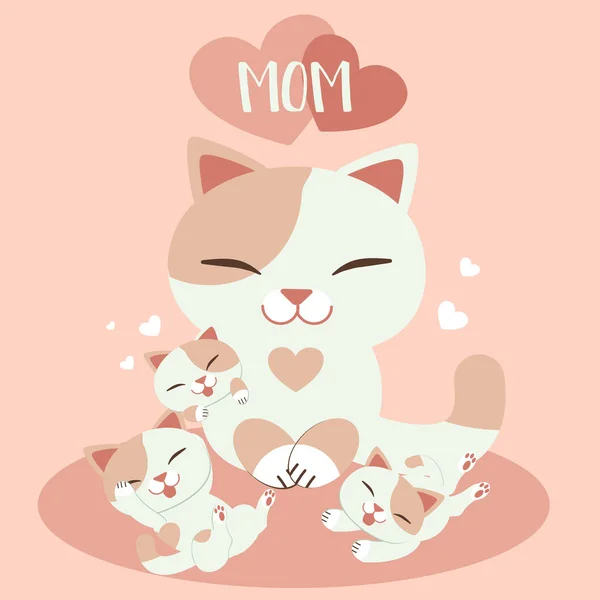 Cartes Vœux Pour Fête Des Mères Groupe Chaton Mignon Chat — Image vectorielle