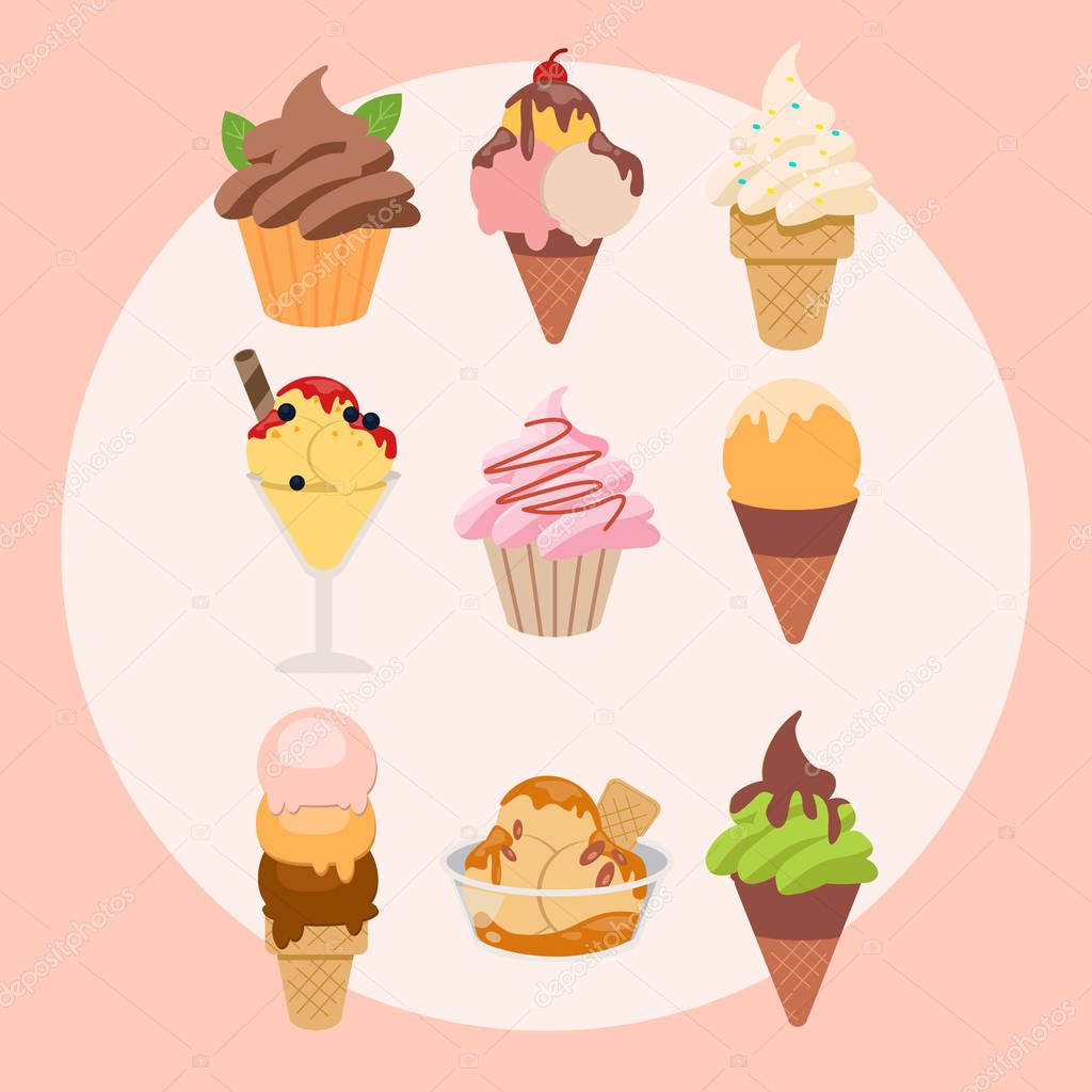 The cut flat vector of ice cream set 