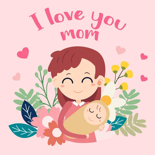 Tarjeta Del Día Madre Feliz Día Madre Madre Bebé Con — Vector de stock