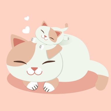 Mutlu Anneler gün kartı için sevimli kedi. Anneler Günü için tatlı kartlar.A kedi ve kedi anne (Anne) kedi .kedi anne.kedi gülümseyen.pembe kalp.sevimli düz vektör tarzı ile kedi 