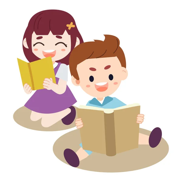 Een Groep Kinderen Lezen Van Boeken Kinderen Doen Een Huiswerk — Stockvector