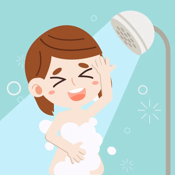Uma Rapariga Tomar Banho Uma Menina Limpeza Cuidar Mesma Personagem — Vetor de Stock