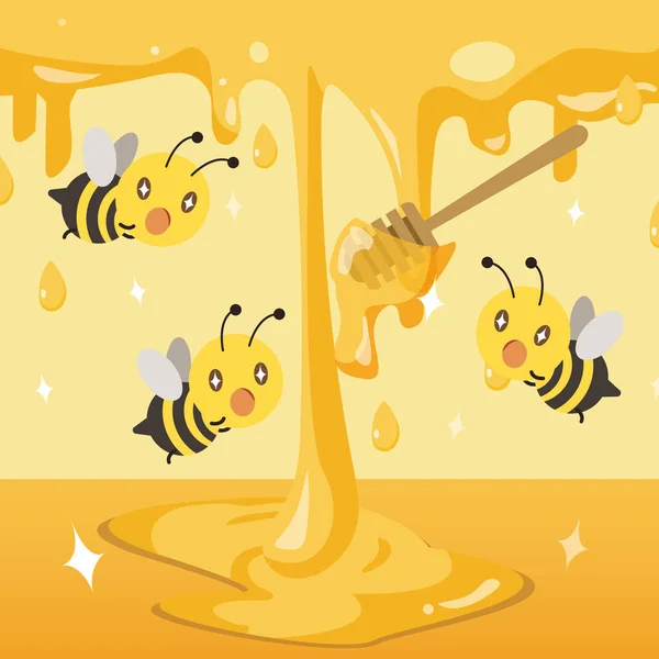 Skupina postav kreslená jako včela vzrušující s medem — Stockový vektor