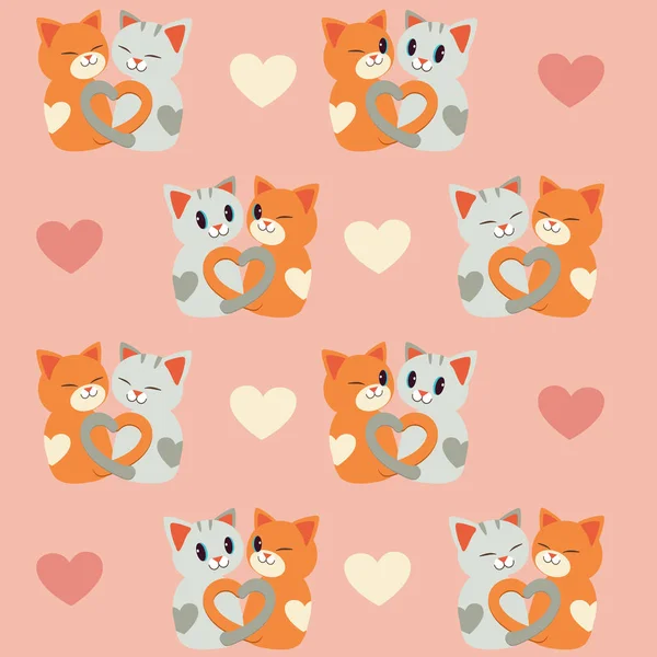 Motif Sans Couture Des Chats Des Cœurs Couple Amour Des — Image vectorielle