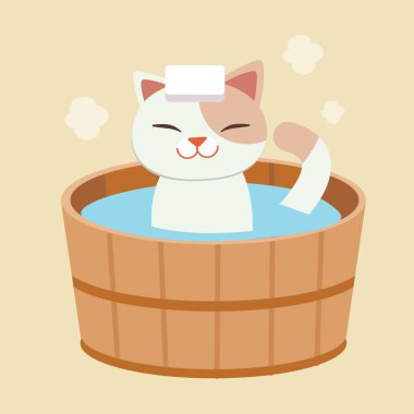 onsen kedi, sadece vektör illüstrasyon  