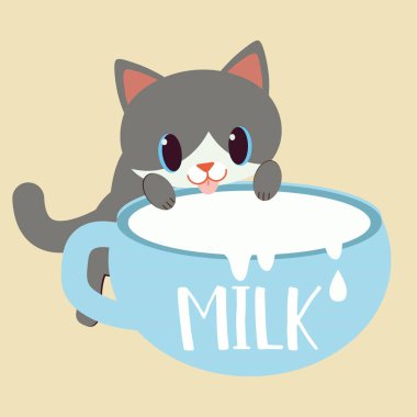 süt ile kedi, sadece vektör illüstrasyon