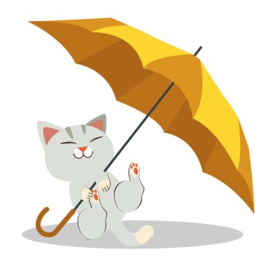 şemsiye ile sevimli kedi, sadece vektör illüstrasyon  