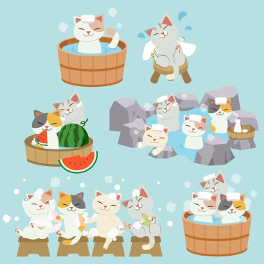 onsen kediler, sadece vektör illüstrasyon  