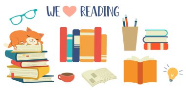 kedi okuma, sadece vektör illüstrasyon   