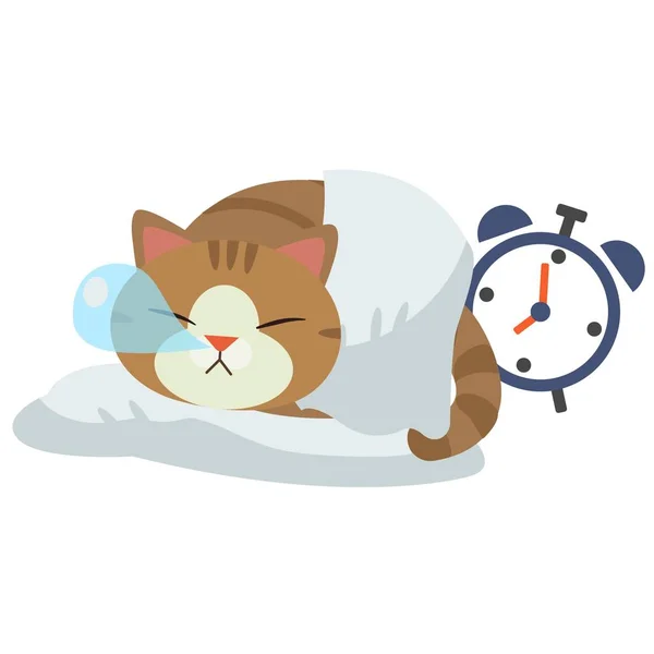 The character of cat sleeping on the white pillow and white back — Stock Vector