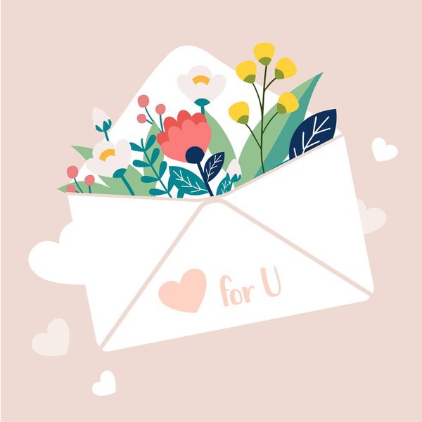 letter with flowers, simply vector illustration