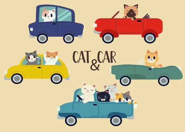 Γάτες Και Αυτοκίνητα Χωρίς Ραφές Απλά Απεικόνιση Διάνυσμα — Διανυσματικό Αρχείο