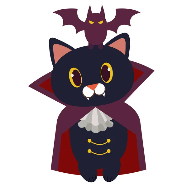 Lindo Gato Negro Desgaste Traje Vampiro Simplemente Vector Ilustración — Archivo Imágenes Vectoriales