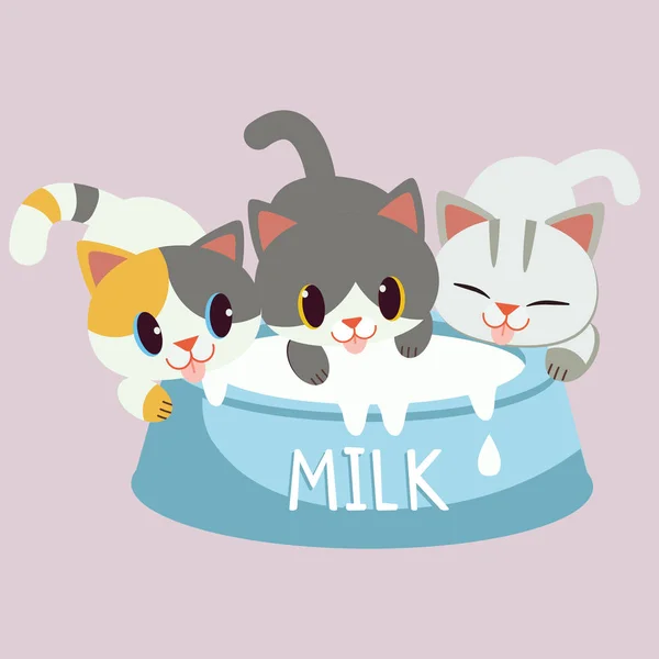 Gatti Piatto Con Latte Semplicemente Illustrazione Vettoriale — Vettoriale Stock