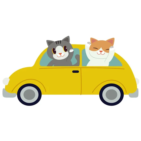 Kočky Autě Jednoduchá Vektorová Ilustrace — Stockový vektor