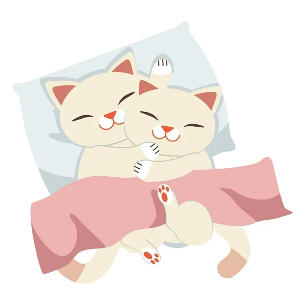 Персонаж кота спит на белой подушке и белой спине — стоковый вектор