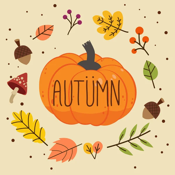 Autumn Banner Pumpkin Leaves Wreath — Stock Vector