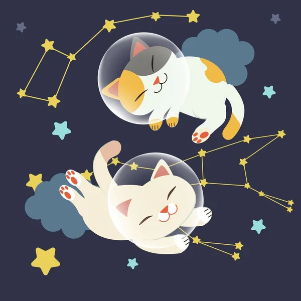 Lindos Gatos Flotando Espacio Simplemente Vector Ilustración — Archivo Imágenes Vectoriales