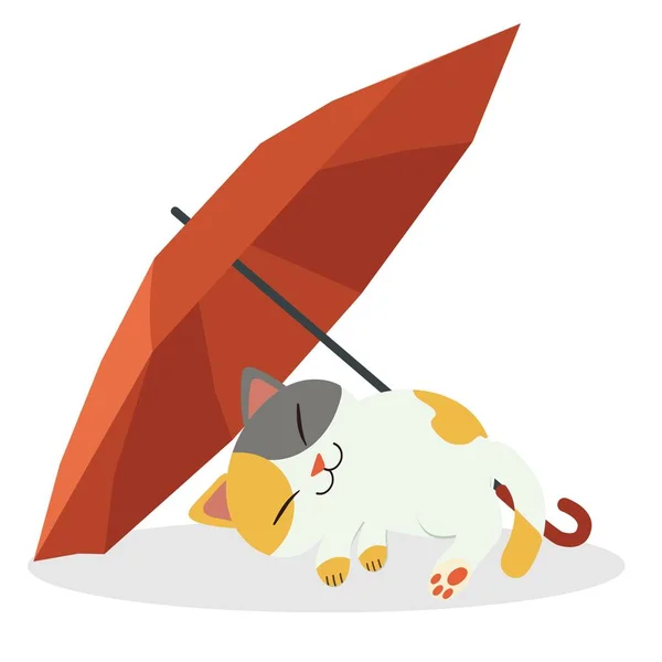 Niedliche Katze Mit Regenschirm Einfach Vektorillustration — Stockvektor