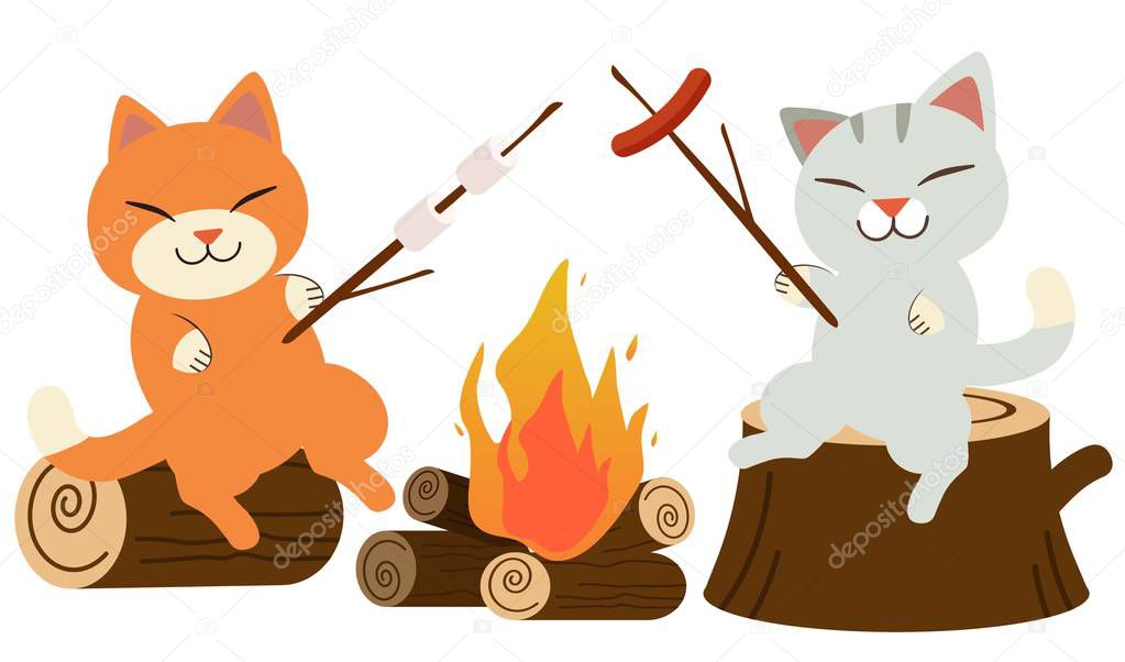 cat camp card, simply vector illustration  