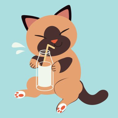 süt ile kedi, sadece vektör illüstrasyon