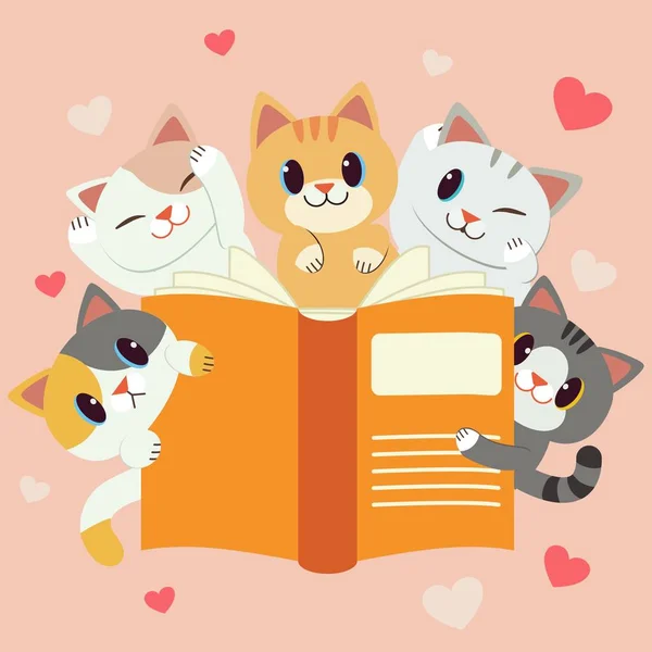 Chats Mignons Lisant Grand Livre Illustration Vectorielle Simple — Image vectorielle