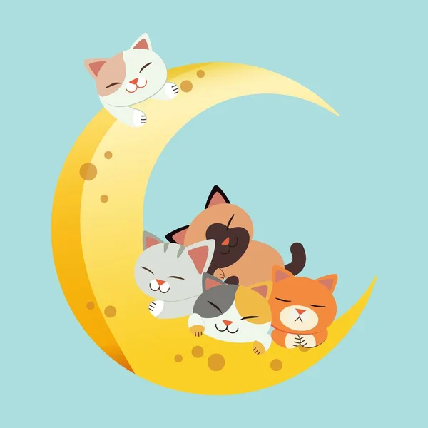 Kočky Měsíc Jednoduchá Vektorová Ilustrace — Stockový vektor