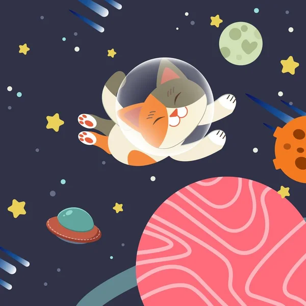 Gato Bonito Flutuando Espaço Simplesmente Ilustração Vetorial — Vetor de Stock