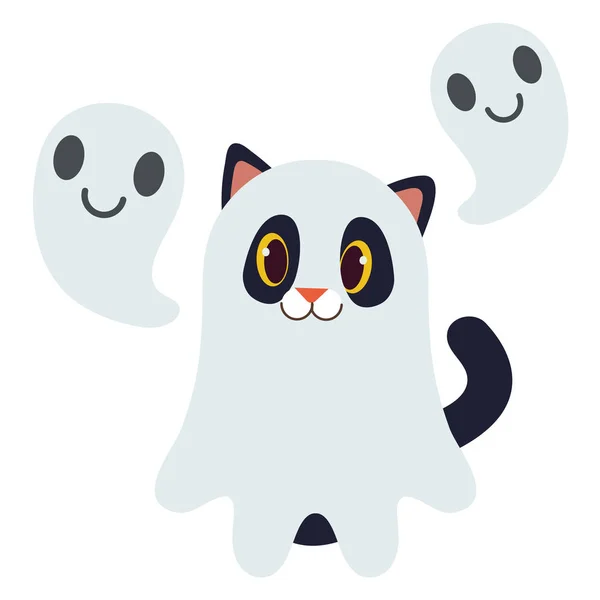 Lindos Gatos Negros Como Fantasmas Blancos Simplemente Vector Ilustración — Archivo Imágenes Vectoriales