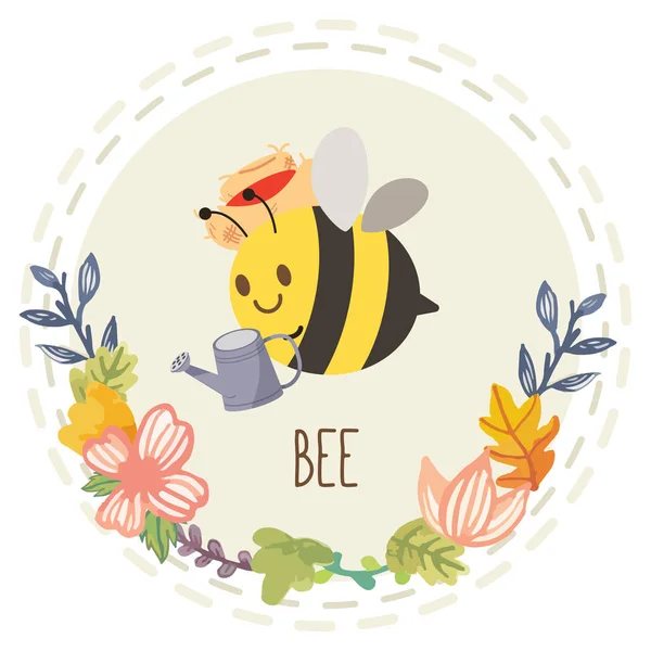 Personaje Dibujos Animados Abeja Linda Sosteniendo Una Lata Agua Vuela — Vector de stock