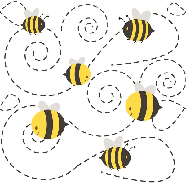 En grupp söta chatacter Bee flyger på den vita bakgrunden. Th — Stock vektor