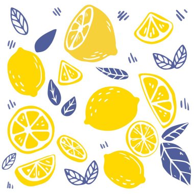 Limon ve yaprağın dikişsiz deseni. limon ve yaprak parçası