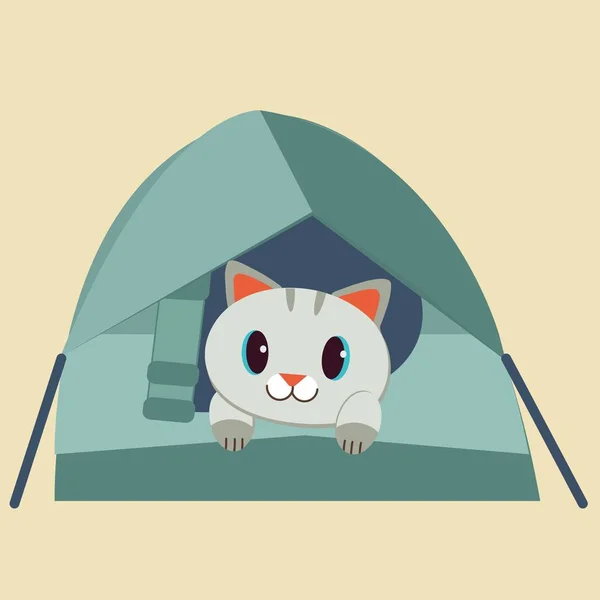 Der Charakter der niedlichen Katze im Zelt. die Katze, die in der te sitzt — Stockvektor