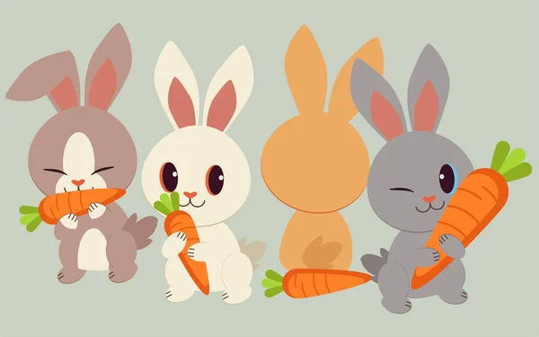 The character of cute rabbits with the carrot. The rabbit holing