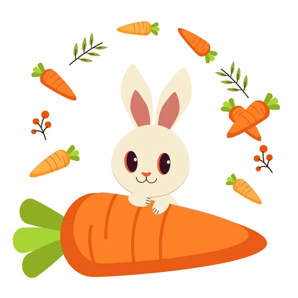 The character of cute rabbit. rabbit and the big carrot. — Stock Vector