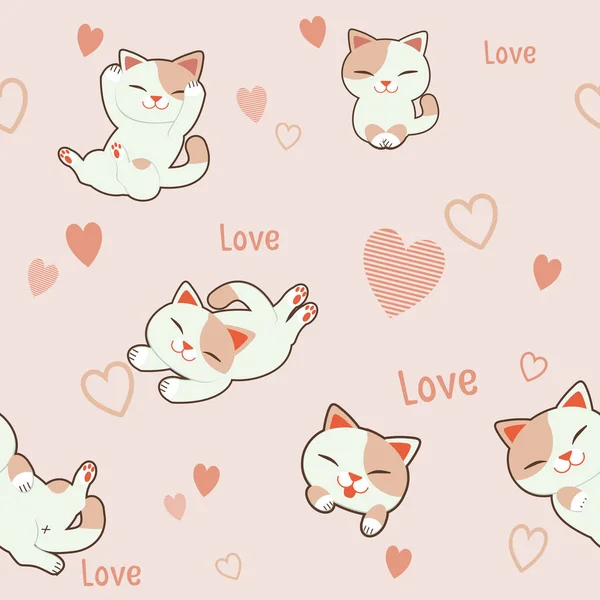 Fondo Patrón Sin Costuras Carácter Lindo Gato Con Corazón Patrón — Archivo Imágenes Vectoriales