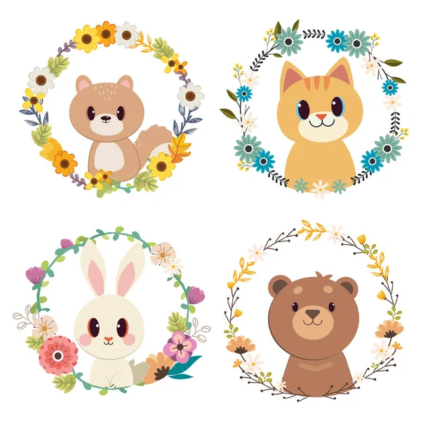 L'affiche pour le caractère de mignon écureuil, chat mignon, lapin blanc et ours brun — Image vectorielle