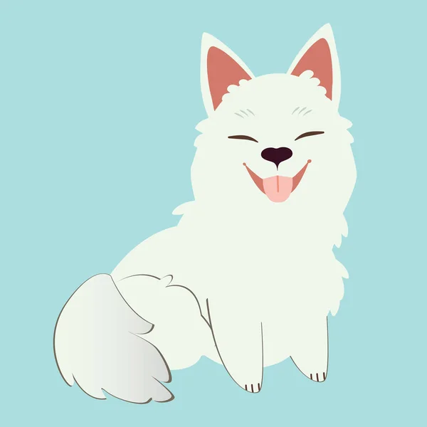 Персонаж милой самодовольной собаки, сидящей на синем фоне — стоковый вектор