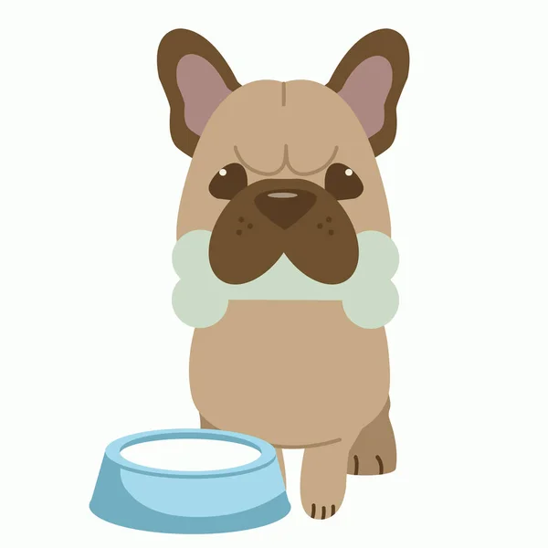 The character of cute french bulldog bike a bone and have bowl — Stock Vector