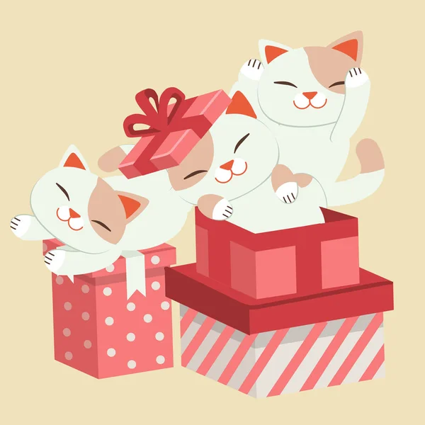 El charavter de gato lindo sentado en la caja de regalo . — Vector de stock