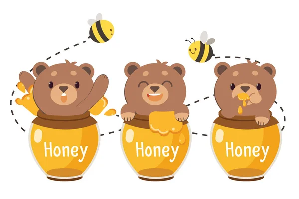 Характер милий коричневий плюшевий ведмедик в медовій банці . — стоковий вектор