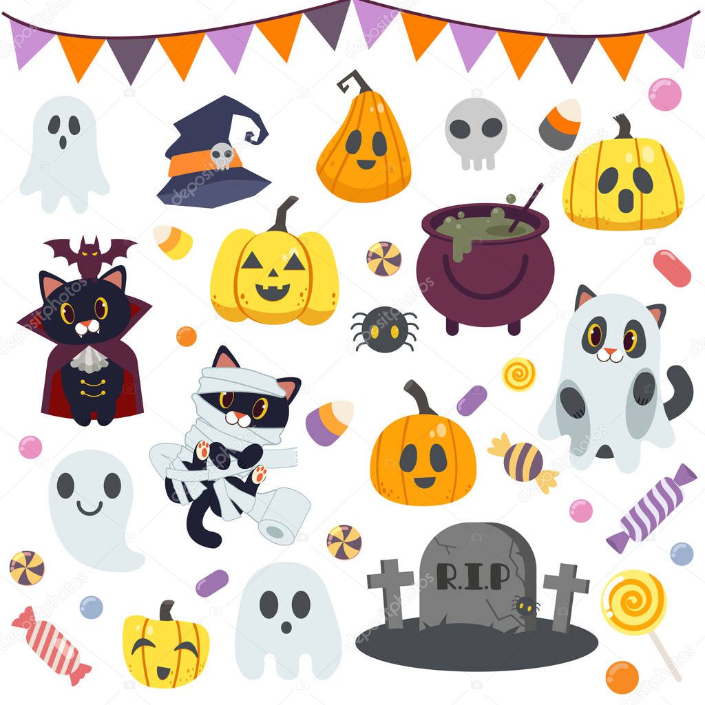 The collection of cute candy in halloween party. 