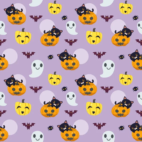 Das Nahtlose Muster Von Halloween Flachen Vektorstil Illustration Der Niedlichen — Stockvektor