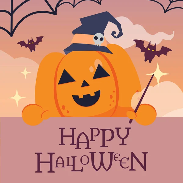 Tök Karakter Boszorkány Jelmez Lapos Vektor Stílusban Illúzió Halloween Party — Stock Vector