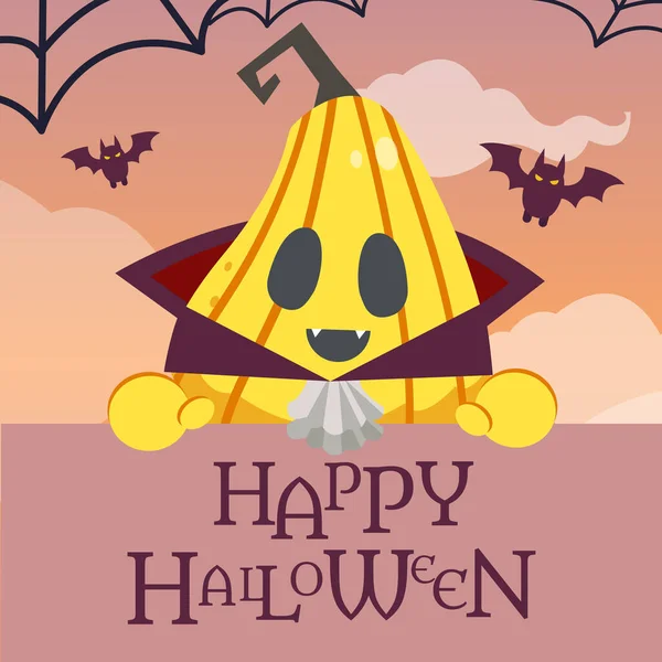 Charakter Dyni Kostiumem Drakuli Stylu Wektora Płaskiego Ilustracja Halloween Party — Wektor stockowy