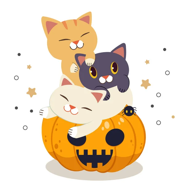 Personaje Gato Lindo Jugar Dormir Calabaza Halloween Estilo Vector Plano — Archivo Imágenes Vectoriales